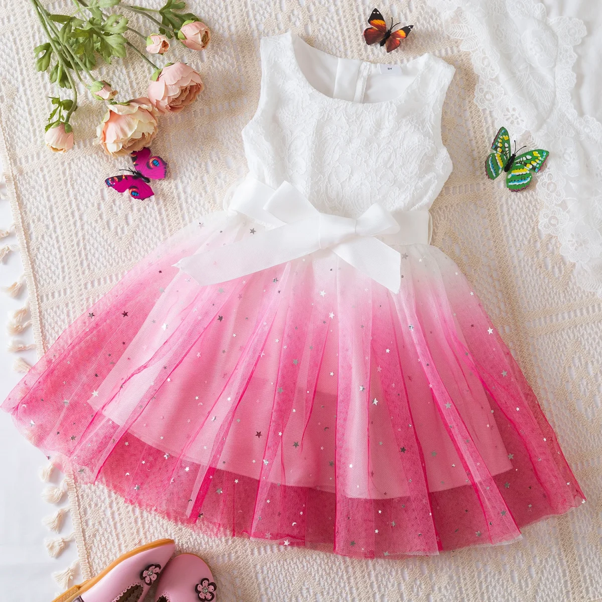Dress for Kids Girls 2025 New Summer Clothes for 3-8Y Children Clothing Pink Ombre Princess Casual Dress for Birthday Party Wear - Image 3