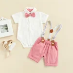 0-3Y Newborn Baby Boy Gentleman Outfits Short Sleeve Shirts Romper Overalls Shorts Infant Summer Boys Clothes Formal Suits 2Pcs - Image 5