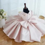 Birthday Party Pink Dresses For Baby Girls Princess Toddler Baptism VestidosBig Bow Ball  Children Infant Clothes Gown Matching