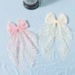 1pc Girls Wedding Decor Embroidery Lace Bow Long Tail Hair Accessory Kids Party Wear Hair Clip Teenage Fahion Ponytail Barrettes - Image 5