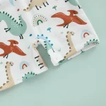 Toddler Infant Baby Kid Boy Swimsuit Dinosaur Pattern Short Sleeve Half Zipper Non-Pilling Rash Guard Swimwear Sunhat Set - Image 6