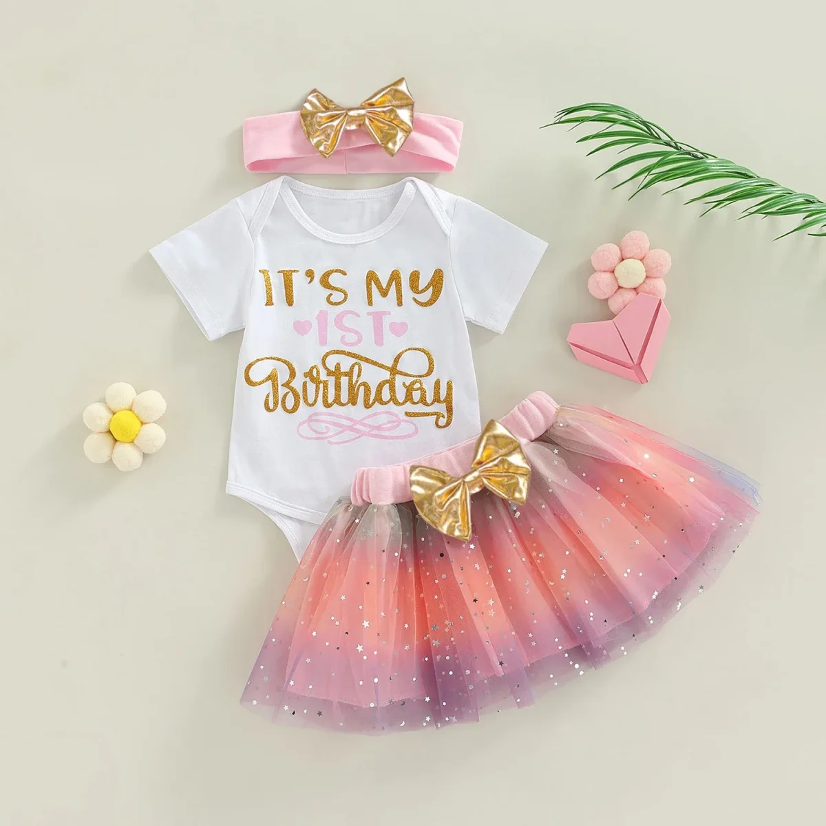 It's My 1st Birthday Baby Girl Birthday Party Dress Pink Tutu Cake Dresses + Romper Set Outfits Girls Summer Clothes Jumpsuit - Image 3