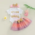 It's My 1st Birthday Baby Girl Birthday Party Dress Pink Tutu Cake Dresses + Romper Set Outfits Girls Summer Clothes Jumpsuit - Image 3