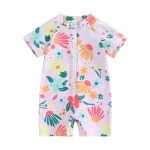 Toddler Girls Rash Guard Swimsuit Rompers Zipper Short Sleeve Floral Print Kids Bathing Suit Baby Swimwear - Image 7
