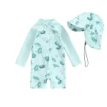 Tregren Toddler Boys Rash Guard Swimsuit Long Sleeve Turtle/Dinosaur Print Infant Bathing Suit Swimwear with Swim Caps Beachwear - Image 7