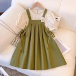 Summer Girls Dress Set Kids Top+Suspender Skirt 2Pic Children Flower Leisure Suit 3-14 Years Youth Party Clothes Kids Dresses - Image 3