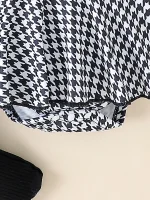 2PCS In Autumn, Baby Girls Aged 0-1 Years Old Have Comfortable Sweet And Cute Black Top + Houndstooth Skirt + Hair Band - Image 4