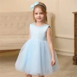 Kids Girls 2-8T Birthday Clothes Backless Bow Cute Baby Baptism Gown Kids Wedding Party Elegant Princess Dresses With Pearls - Image 3
