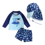 Citgeett Summer Kid Boy Swimsuit Cartoon Striped Print Beach Long Sleeve Tops + Shorts + Hat Clothes - Image 6