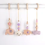 Newborn Baby Wooden Teether Set Handmade Baby Toys Set Wooden Teether Beech Wood Rattle Baby Gift Set Animal Shape Teether - Image 7