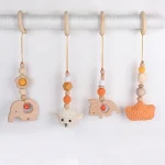 Newborn Baby Wooden Teether Set Handmade Baby Toys Set Wooden Teether Beech Wood Rattle Baby Gift Set Animal Shape Teether - Image 8