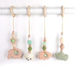 Newborn Baby Wooden Teether Set Handmade Baby Toys Set Wooden Teether Beech Wood Rattle Baby Gift Set Animal Shape Teether - Image 4