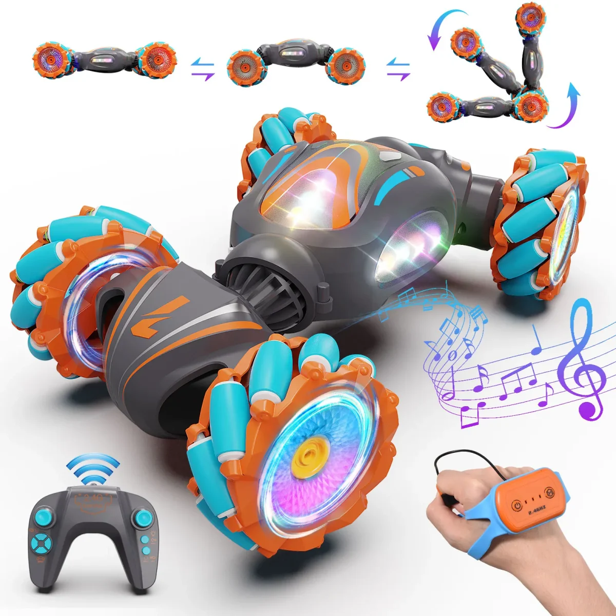 Gesture Sensing RC Stunt Car 4WD Hand Controlled RC ON-Off-Road Twist Control with Light & Music for Boys Girls Toys Age 6-8-12 - Image 1