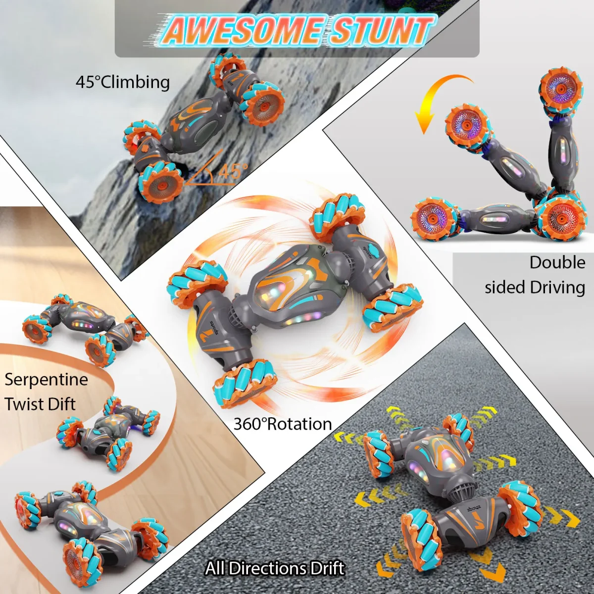 Gesture Sensing RC Stunt Car 4WD Hand Controlled RC ON-Off-Road Twist Control with Light & Music for Boys Girls Toys Age 6-8-12 - Image 4