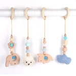 Newborn Baby Wooden Teether Set Handmade Baby Toys Set Wooden Teether Beech Wood Rattle Baby Gift Set Animal Shape Teether - Image 3