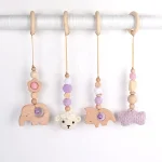 Newborn Baby Wooden Teether Set Handmade Baby Toys Set Wooden Teether Beech Wood Rattle Baby Gift Set Animal Shape Teether - Image 5