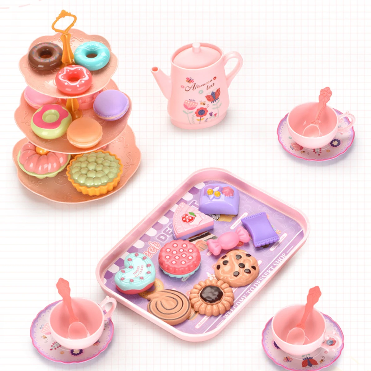 S1aeb1223f6b04c5e89b5db4bb950349cR.webp Toy Tea Set for Little Girls.Tea Party Set Toys for Kids Girls Pretend Play Snack Toy.Toddler Afternoon Tea Sets Toys - Image 4