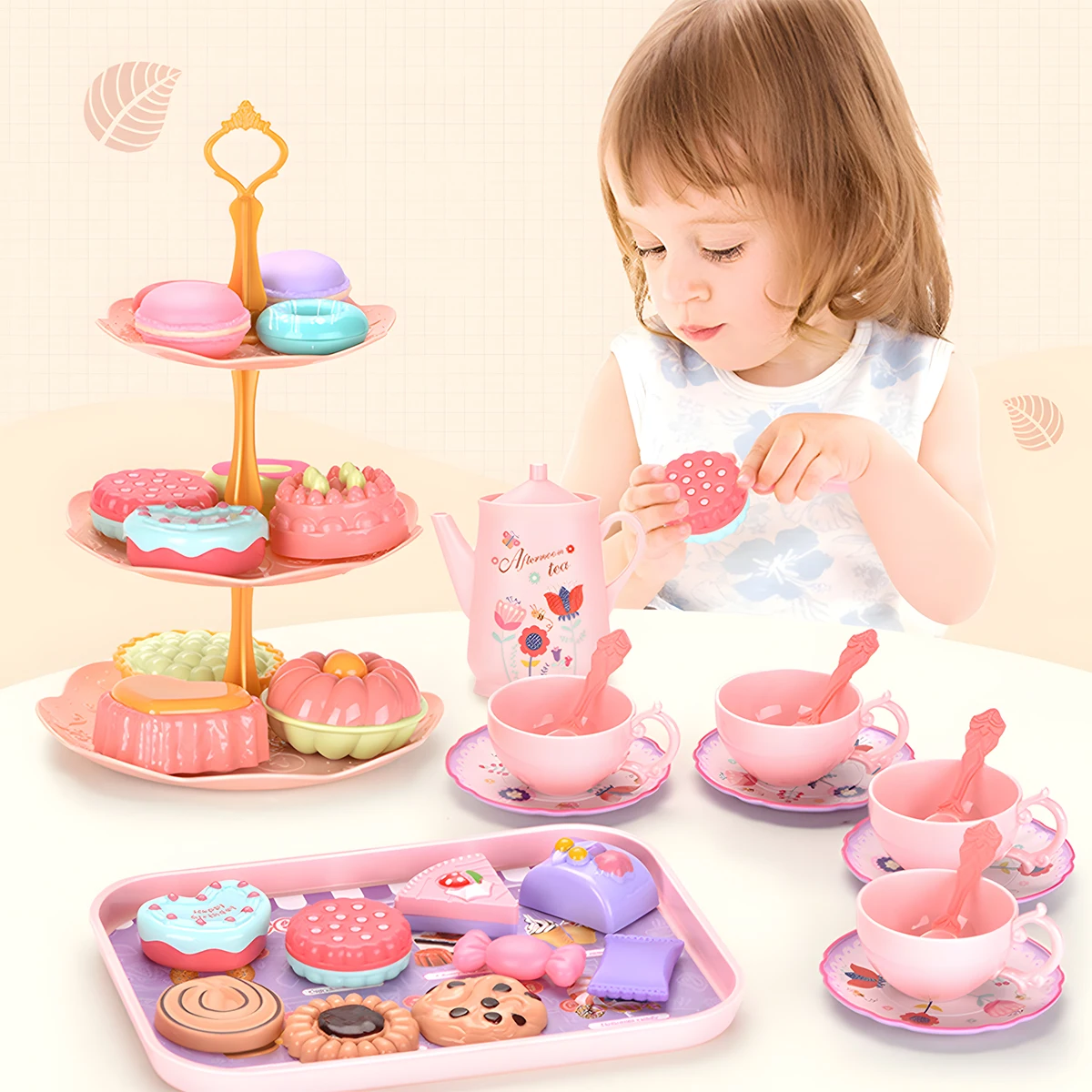 S7fe3b856710640b6b8a6a4f2de090206t.webp Toy Tea Set for Little Girls.Tea Party Set Toys for Kids Girls Pretend Play Snack Toy.Toddler Afternoon Tea Sets Toys - Image 6