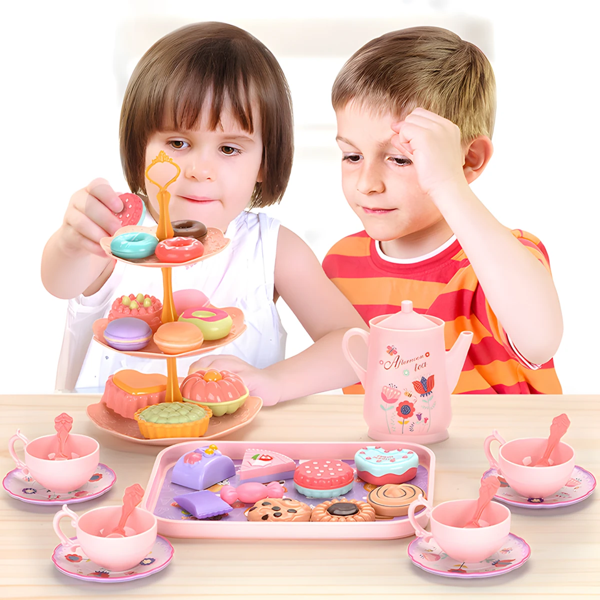 S8e84bfc1afe8453289e6a51b770eb1b0g.webp Toy Tea Set for Little Girls.Tea Party Set Toys for Kids Girls Pretend Play Snack Toy.Toddler Afternoon Tea Sets Toys - Image 5
