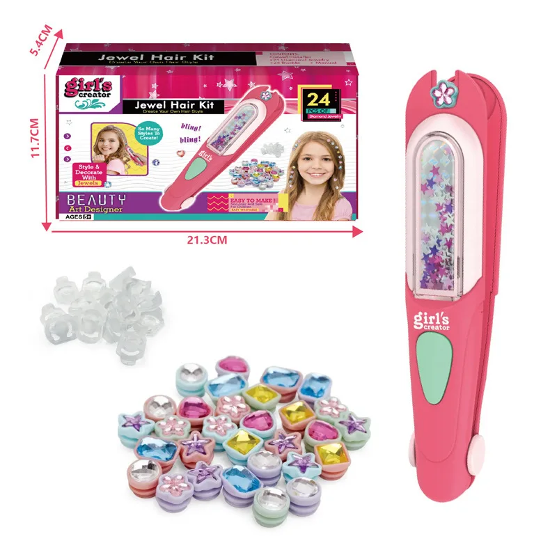 S93490108fde34c969e08998f7661ac577.webp Girls Toys Hair Styling Tool with Reusable Shining Diamonds Pretend Play Toy Gift Hair Gem Stamper Kit Blingling Hair Jewels - Image 7