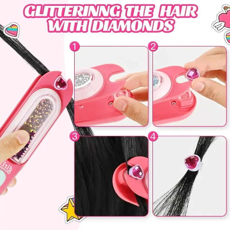 Sc2ac030326a64f3ba1564ea0330cd43fN.webp Girls Toys Hair Styling Tool with Reusable Shining Diamonds Pretend Play Toy Gift Hair Gem Stamper Kit Blingling Hair Jewels - Image 5