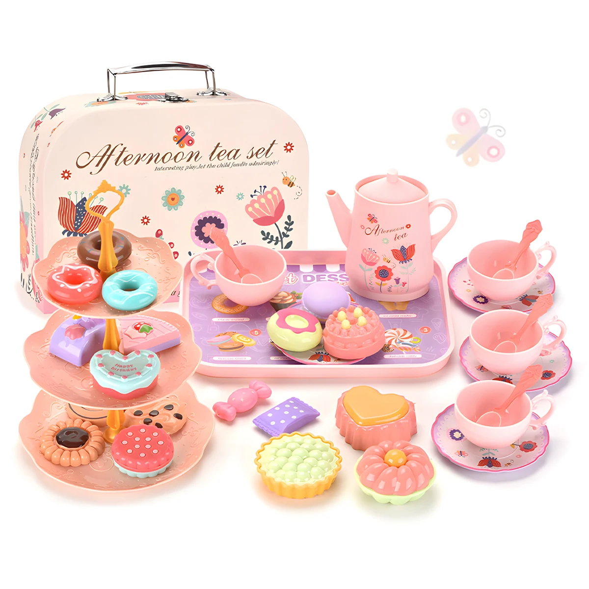 Se007726fc2424eee922c191b5ce7e342X.webp Toy Tea Set for Little Girls.Tea Party Set Toys for Kids Girls Pretend Play Snack Toy.Toddler Afternoon Tea Sets Toys - Image 1